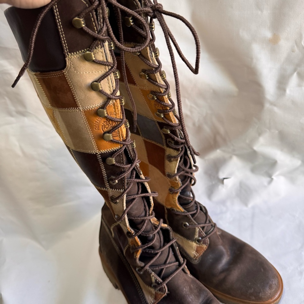 Timberland // Brown Leather Patchwork Knee High L… - image 7